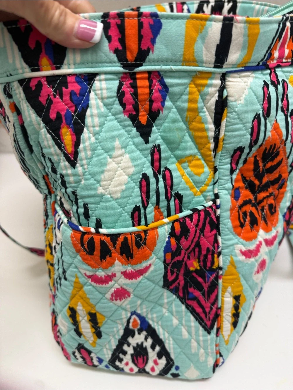 Vera Bradley Pueblo Vera Quilted Turquoise Patterned Tote Bag - Picture 8 of 11